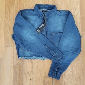 Threadbare cropped denim jacket raw edge hem size